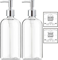 Clear Soap Dispenser with Rust Proof Pump, Waterproof Labels (2 Pack,16 Oz)