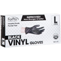 ForPro Disposable Vinyl Gloves, Black, Industrial Food Safe, 2.75 Mil. Palm, 3.9 Mil. Fingers, Large, 100-Count