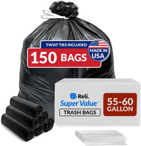 Reli. 55-60 Gallon Trash Bags Heavy Duty 150 Trash Bags with Ties