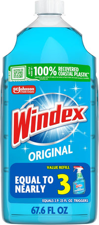 Windex Glass, Window, and Mirror Cleaner Refill, Original Blue, 2 L