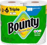 Bounty Paper Towels Quick Size, White, 2 Family Triple Rolls = 6+ Regular Rolls