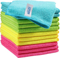 HOMEXCEL Microfiber Cleaning Cloth 210GSM, Pack of 12 Reusable Rags, Blue/Green/Yellow/Pink