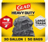 Glad Large 30 Gallon Trash Bags, Unscented Heavy Duty Garbage Bags, 50 count