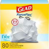 Glad ForceFlex Tall Kitchen Drawstring Trash Bags, 13 Gal, Fragrance Free, 80 Ct