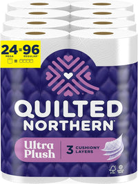 Quilted Northern Ultra Plush Toilet Paper, 24 Mega Rolls 4X More Absorbent 3-Ply Soft Toilet Tissue