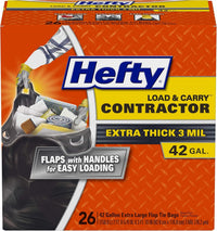 Hefty Load & Carry Heavy Duty Contractor Large Trash Bags, 42 Gallon, 26 Count